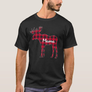T-shirt Rouge Plaid Mama Moose Xmas Correspondant Famille