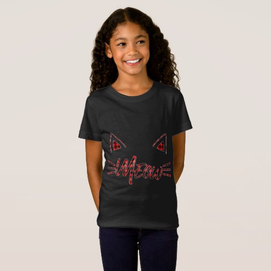 T-Shirt Rouge plaid Meow Chat Kitten Oreilles buffle assor (Devant entier)