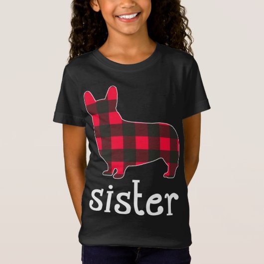 T-Shirt Rouge Plaid Soeur Corgi Noël Correspondance de fam (Devant)