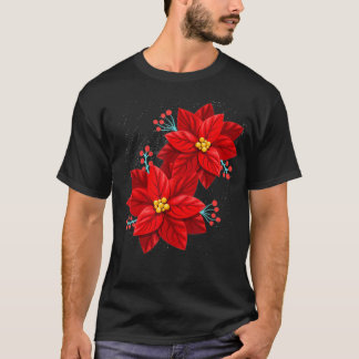 T-shirt Rouge Poinsettia joyeux Fleur de Noël Joyeux Noël