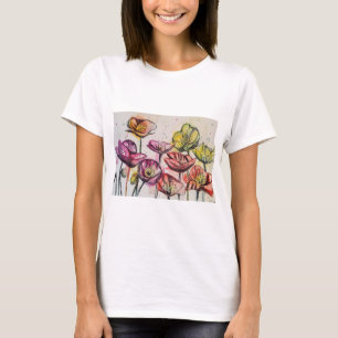 T-shirt Rouge Populaire floral Aquarelle Art Motif