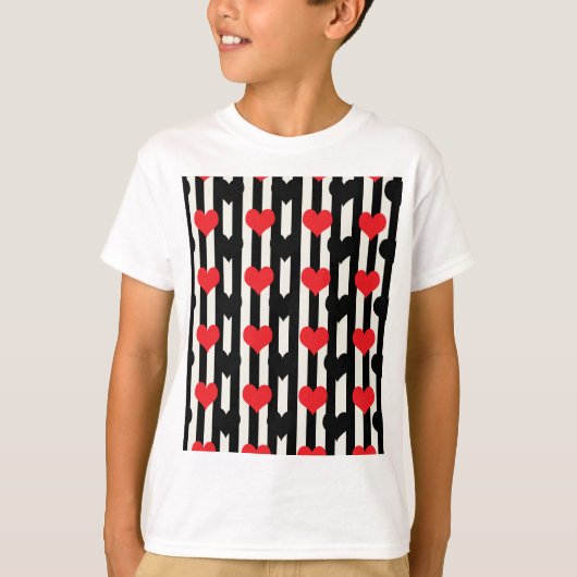 T-shirt Rouge rayé Noir Amour Coeur Motif Design (Devant)