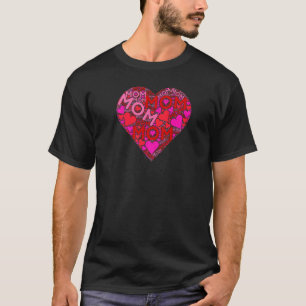 T-shirt Rouge rose Formes de coeur Amour Maman Maman Fête 