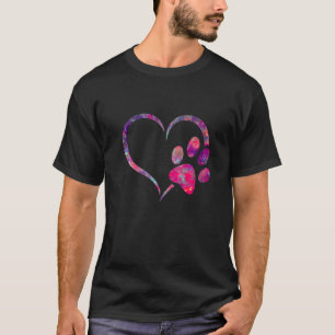 T-shirt rouge rose violet Chien chat patte empreinte cœur