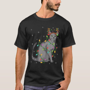 T-shirt Rouge Russe Bleu Cat Éclairage Rindeer Russe Bleu