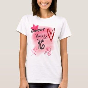 T-shirt Rouge Sweet 16 Aérographe Esthétique Couronné