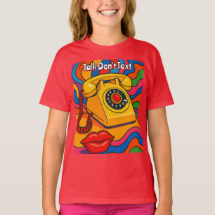 T-Shirt Rouge Téléphone Fixe Rétro "Parler Pas Tex