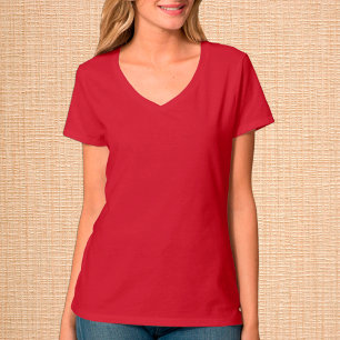 T-shirt rouge V-Cou pour femmes / Personnaliser