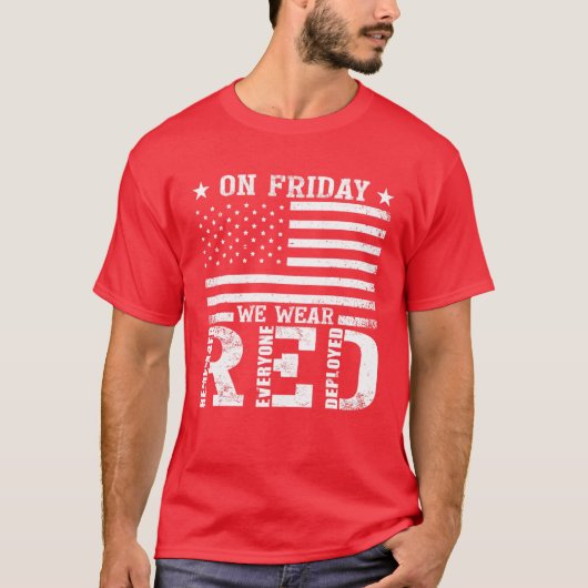 T-shirt ROUGE Vendredi Souvenez-vous de tous déployés USA  (Devant)