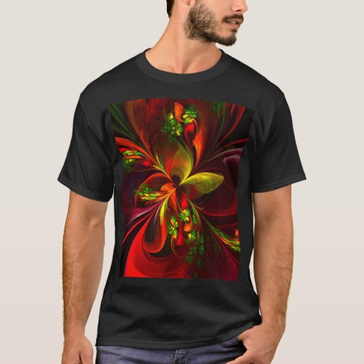 T-shirt Rouge vert moderne Floral Abstrait Art Motif #05 (Devant)