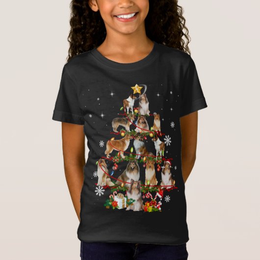 T-Shirt Rough Collie Christmas Tree Lights Sweer Chien Chr (Devant)