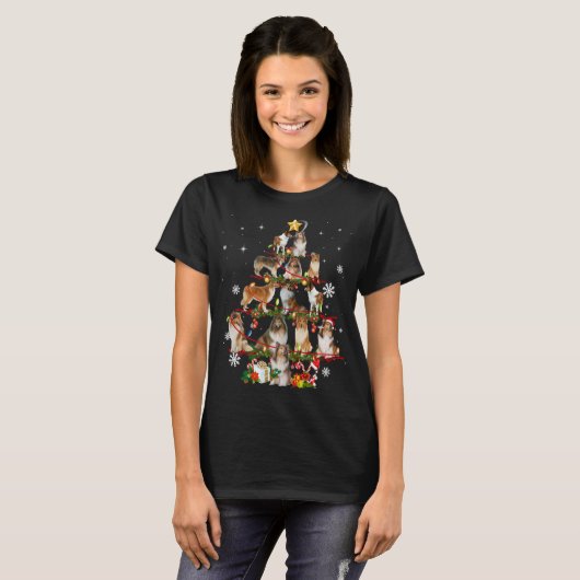 T-shirt Rough Collie Christmas Tree Lights Sweer Chien Chr (Devant entier)