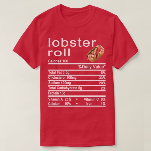 T-shirt rouleau de homard valeur nutritive étiquette (Design devant)