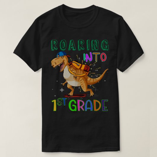 T-shirt Rouler dans le Dinosaure de patinage de 1re année  (Design devant)