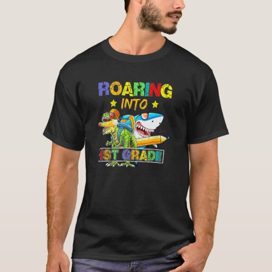 T-shirt Rouler Dans Le Requin Dinosaure De 1Ere Année Reto (Devant)