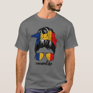 T-shirt Roumain Maman Messy Bun Roumanie Fierté Patriotiqu