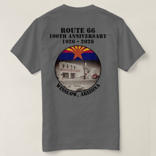 T-shirt Route 66 100e Anniversaire Winslow Arizona Retour (Design dos)