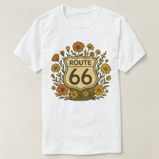 T-shirt Route 66 Vintage Floral Americana Design