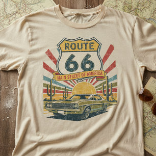 T-shirt Route 66 vintage ,Rétro Américaine voiture classiq