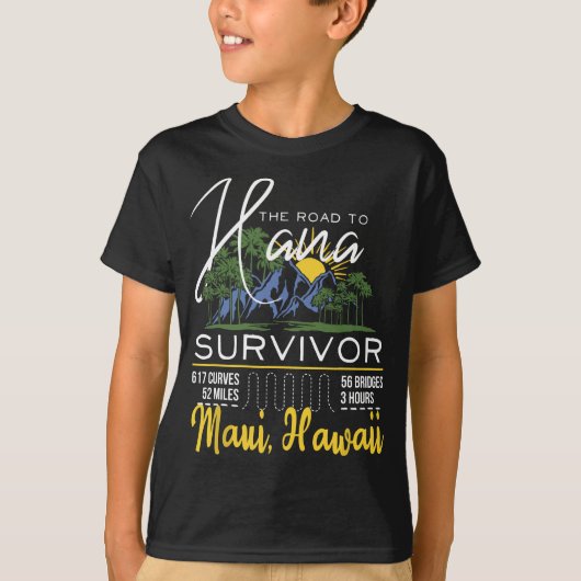 T-shirt Route Vers Hana Survivante Curvy Palm Maui Hawaii  (Devant)