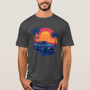 T-shirt Routes Rétro Rêves Néon 80 Voiture Coucher de Sole