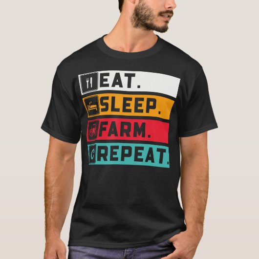 T-shirt Routine d'agriculteur Humour Manger Dormir Exploit (Devant)