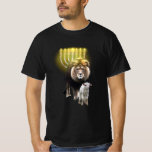 T-shirt Royaume de l'agneau<br><div class="desc">Menorah brille la Lumière du Monde sur le Lion Roi et l'Humble Agneau</div>