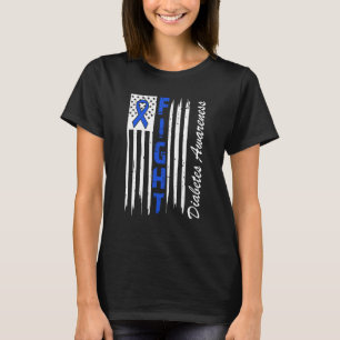 T-shirt Ruban Bleu de Lutte Contre le Diabète Drapeau USA