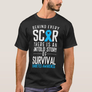 T-shirt Ruban Bleu Derrière Chaque Scar Survivant Diabète