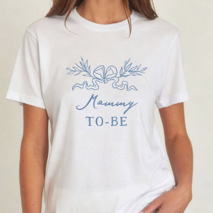 T-shirt Ruban Botanique Bleu Maman Future Baby Shower
