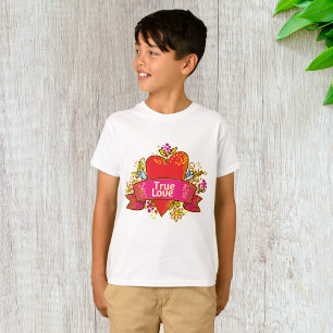 T-shirt Ruban de cœur d'amour véritable avec éléments flor