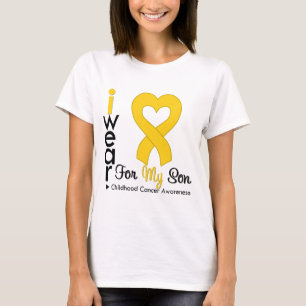 T-shirt Ruban de coeur d'or de Cancer d'enfance pour mon