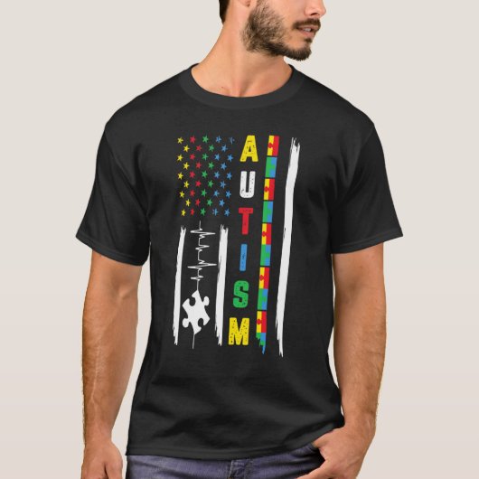 T-shirt Ruban de combat de drapeau américain Puzzle de sen (Devant)