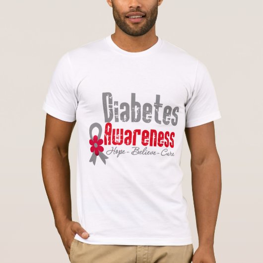 T-shirt Ruban de fleur de conscience de diabète (Devant)