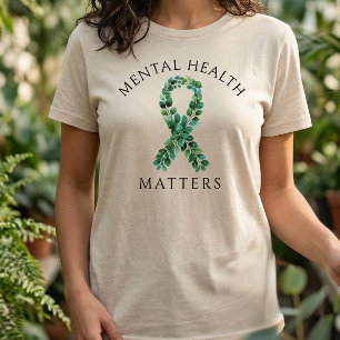 T-shirt Ruban de la santé mentale en vert sauge botanique