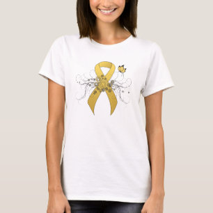 T-shirt Ruban de sensibilisation à l'or avec papillon