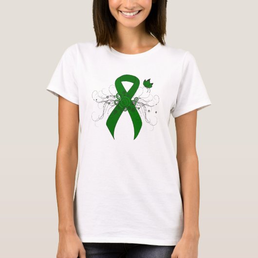T-shirt Ruban de sensibilisation au vert avec papillon (Devant)
