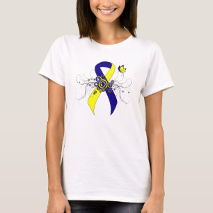 T-shirt Ruban de sensibilisation bleu et jaune avec papill