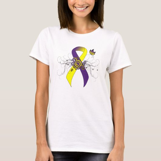 T-shirt Ruban de sensibilisation violet et jaune avec papi (Devant)