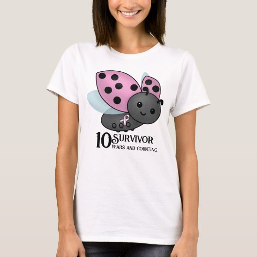 T-shirt Ruban Ladybug Pink Awareness 10 ans survivant T- (Devant)