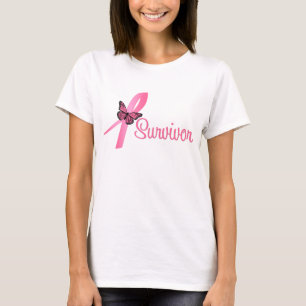 T-shirt Ruban rose de papillon - survivant de cancer du