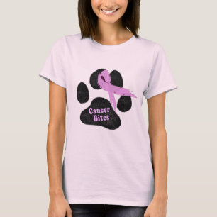 T-shirt Ruban rose et empreinte de patte pour le cancer du