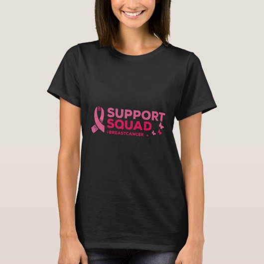 T-shirt Ruban Rose Et Papillon Pour Support Squad Breast (Devant)