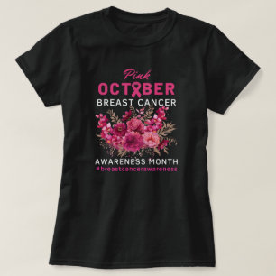 T-shirt Ruban rose floral Sensibilisation au cancer du sei