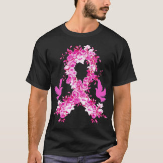 T-shirt Ruban rose floral Sensibilisation au cancer du sei