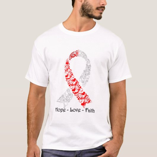 T-shirt Ruban rouge et blanc d'espoir de conscience (Devant)