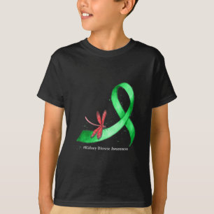T-shirt Ruban Vert Hippie Libellule Maladie Rénale Sensibi