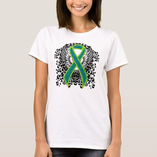 T-shirt Ruban vert turquoise et citron vert avec ailes (Devant)