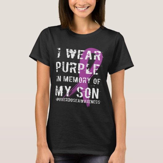 T-shirt Ruban Violet Mémoire de Surdosage de Mon Fils (Devant)
