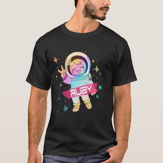 T-shirt RUBY - Adorable nom de fille avec astronaute migno (Devant)